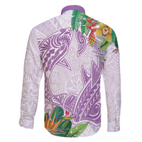 Polynesia Family Matching Off Shoulder Maxi Dress and Hawaiian Shirt Sharks Duo Tropical Lavender LT7 - Polynesian Pride