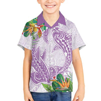 Polynesia Family Matching Off Shoulder Maxi Dress and Hawaiian Shirt Sharks Duo Tropical Lavender LT7 Son's Shirt Lavender - Polynesian Pride