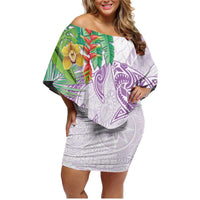 Polynesia Family Matching Off Shoulder Short Dress and Hawaiian Shirt Sharks Duo Tropical Lavender