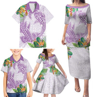 Polynesia Family Matching Puletasi and Hawaiian Shirt Sharks Duo Tropical Lavender LT7 - Polynesian Pride