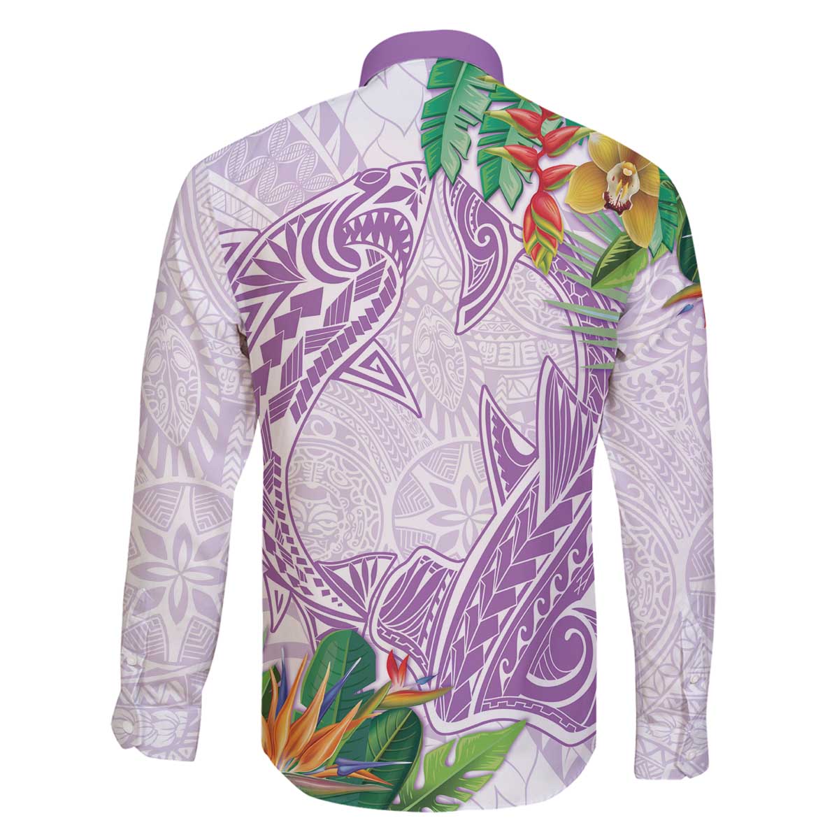 Polynesia Family Matching Puletasi and Hawaiian Shirt Sharks Duo Tropical Lavender LT7 - Polynesian Pride