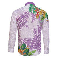 Polynesia Family Matching Short Sleeve Bodycon Dress and Hawaiian Shirt Sharks Duo Tropical Lavender