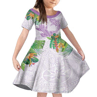 Polynesia Family Matching Summer Maxi Dress and Hawaiian Shirt Sharks Duo Tropical Lavender LT7 Daughter's Dress Lavender - Polynesian Pride