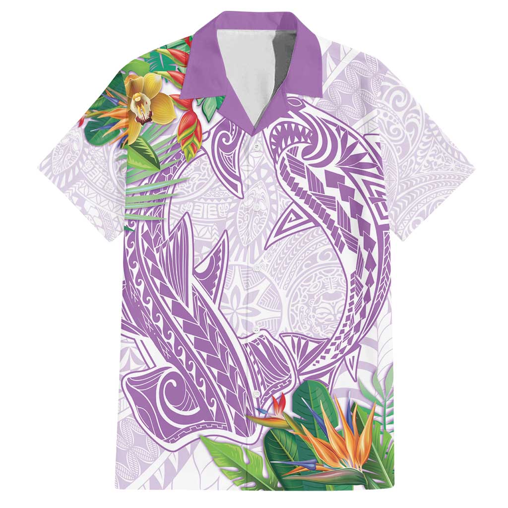 Polynesia Family Matching Summer Maxi Dress and Hawaiian Shirt Sharks Duo Tropical Lavender LT7 Dad's Shirt - Short Sleeve Lavender - Polynesian Pride