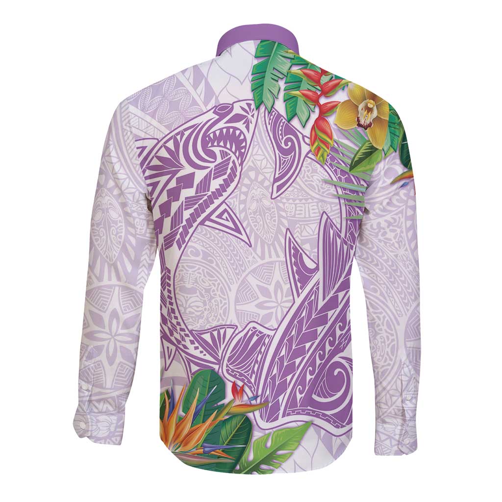 Polynesia Long Sleeve Button Shirt Sharks Duo Tropical Lavender