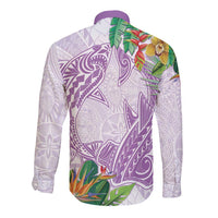 Polynesia Long Sleeve Button Shirt Sharks Duo Tropical Lavender