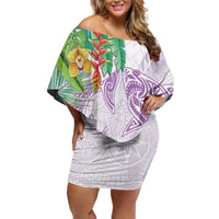 Polynesia Off Shoulder Short Dress Sharks Duo Tropical Lavender LT7 Women Lavender - Polynesian Pride