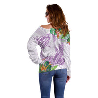 Polynesia Off Shoulder Sweater Sharks Duo Tropical Lavender