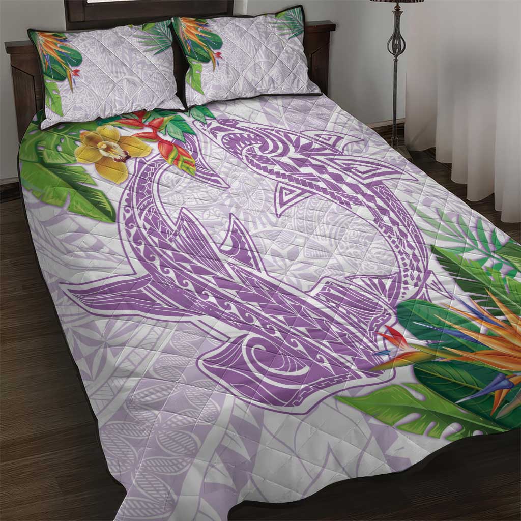 Polynesia Quilt Bed Set Sharks Duo Tropical Lavender