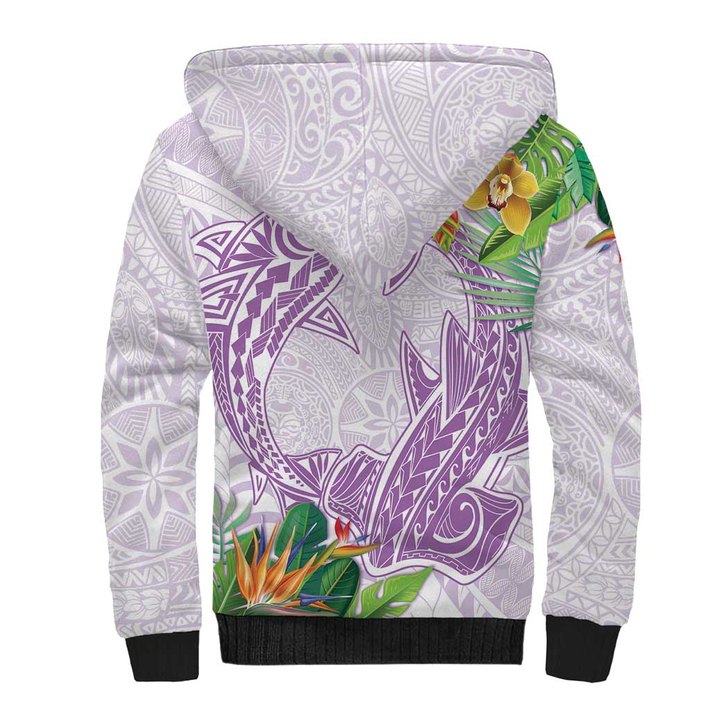 Polynesia Sherpa Hoodie Sharks Duo Tropical Lavender LT7 - Polynesian Pride