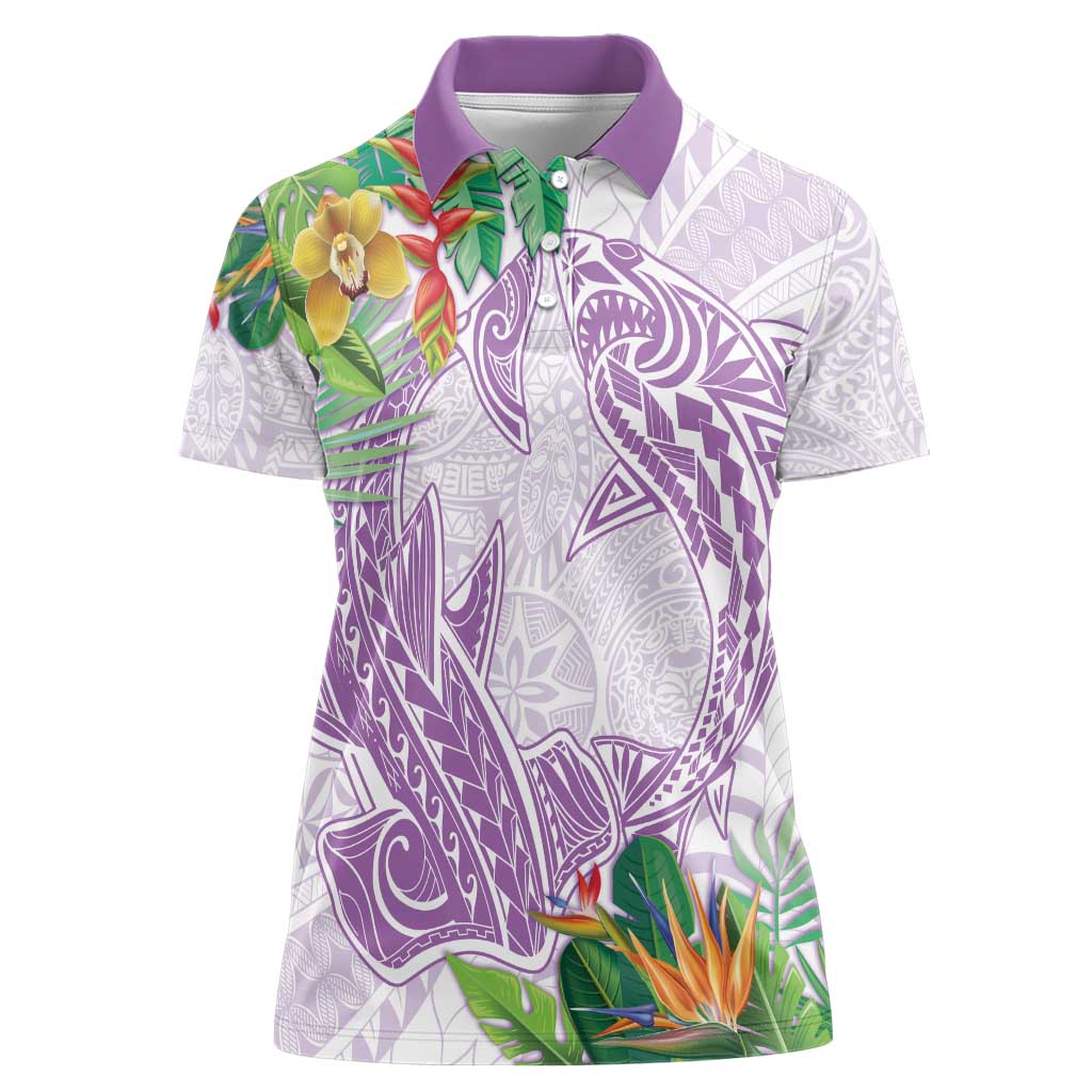 Polynesia Women Polo Shirt Sharks Duo Tropical Lavender