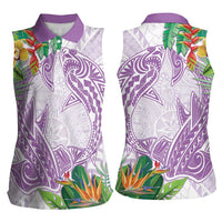 Polynesia Women Sleeveless Polo Shirt Sharks Duo Tropical Lavender LT7 - Polynesian Pride
