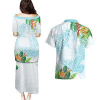 Polynesia Couples Matching Puletasi and Hawaiian Shirt Sharks Duo Tropical Turquoise LT7 - Polynesian Pride