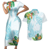 Polynesia Couples Matching Short Sleeve Bodycon Dress and Hawaiian Shirt Sharks Duo Tropical Turquoise LT7 Turquoise - Polynesian Pride