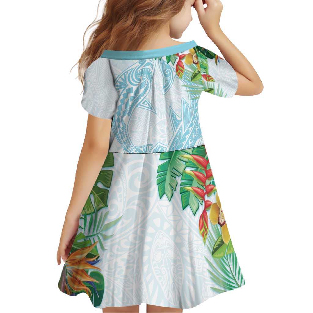 Polynesia Family Matching Long Sleeve Bodycon Dress and Hawaiian Shirt Sharks Duo Tropical Turquoise LT7 - Polynesian Pride