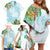 Polynesia Family Matching Off Shoulder Short Dress and Hawaiian Shirt Sharks Duo Tropical Turquoise