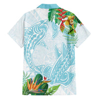 Polynesia Family Matching Off Shoulder Short Dress and Hawaiian Shirt Sharks Duo Tropical Turquoise LT7 - Polynesian Pride