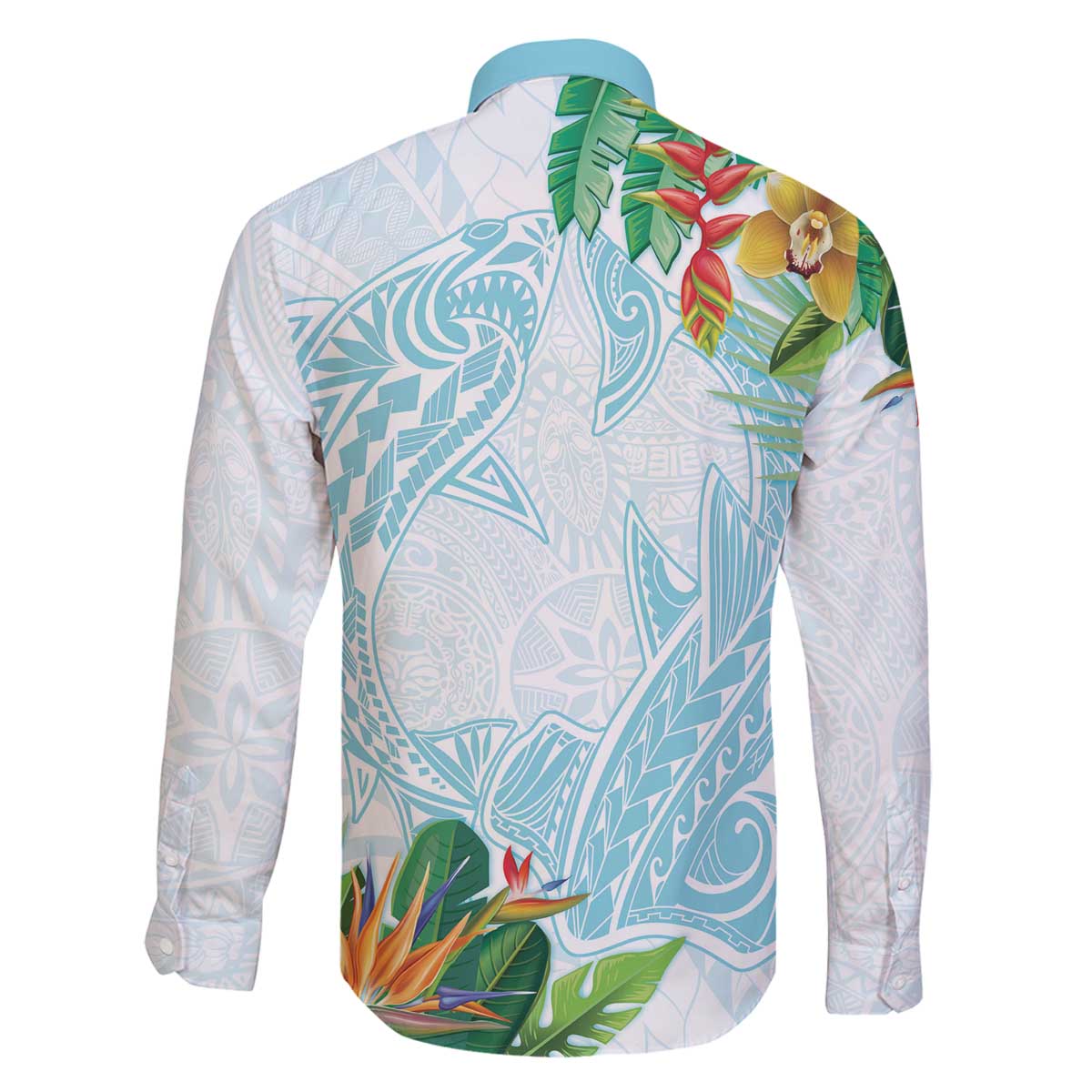 Polynesia Family Matching Off Shoulder Short Dress and Hawaiian Shirt Sharks Duo Tropical Turquoise LT7 - Polynesian Pride