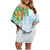 Polynesia Family Matching Off Shoulder Short Dress and Hawaiian Shirt Sharks Duo Tropical Turquoise