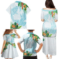 Polynesia Family Matching Puletasi and Hawaiian Shirt Sharks Duo Tropical Turquoise LT7 - Polynesian Pride