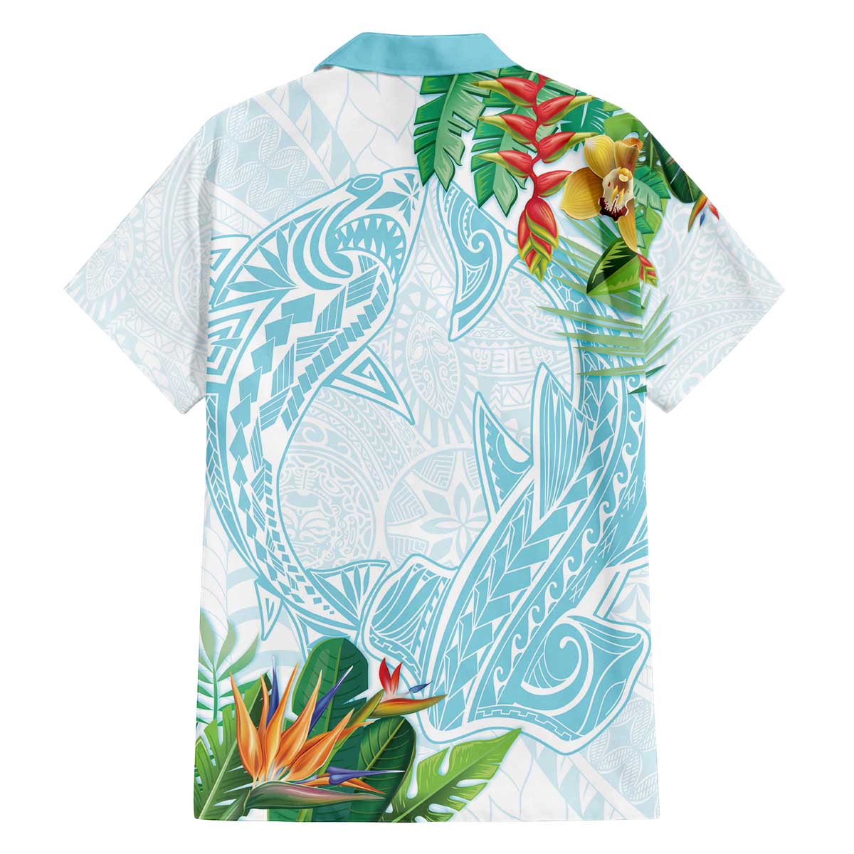 Polynesia Family Matching Puletasi and Hawaiian Shirt Sharks Duo Tropical Turquoise LT7 - Polynesian Pride