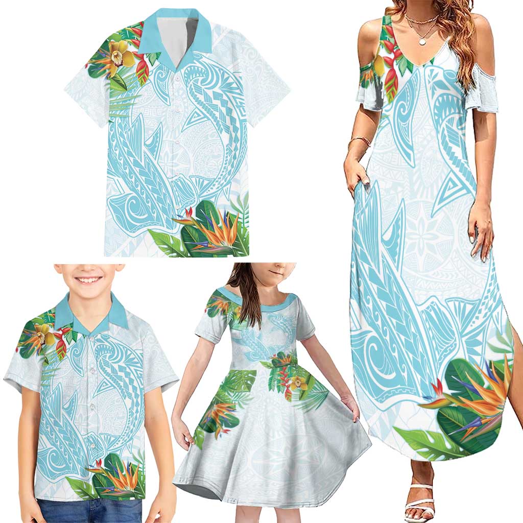 Polynesia Family Matching Summer Maxi Dress and Hawaiian Shirt Sharks Duo Tropical Turquoise LT7 - Polynesian Pride