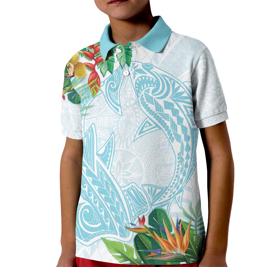 Polynesia Kid Polo Shirt Sharks Duo Tropical Turquoise