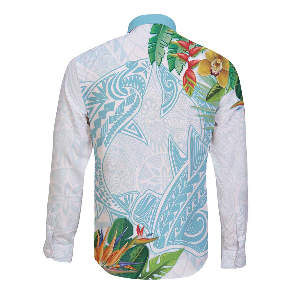 Polynesia Long Sleeve Button Shirt Sharks Duo Tropical Turquoise