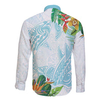 Polynesia Long Sleeve Button Shirt Sharks Duo Tropical Turquoise