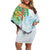 Polynesia Off Shoulder Short Dress Sharks Duo Tropical Turquoise