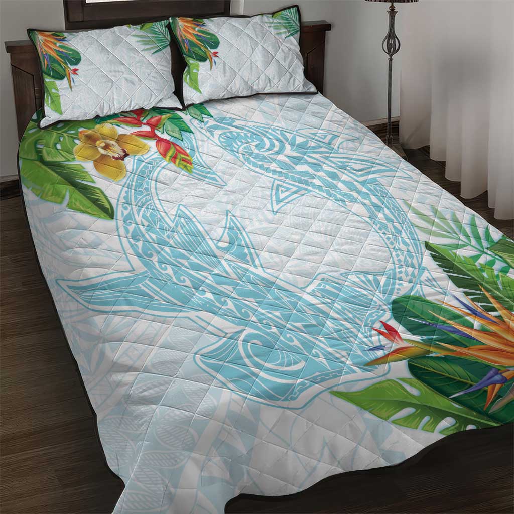 Polynesia Quilt Bed Set Sharks Duo Tropical Turquoise