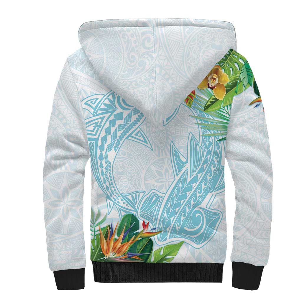 Polynesia Sherpa Hoodie Sharks Duo Tropical Turquoise LT7 - Polynesian Pride