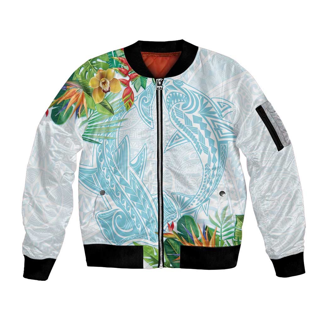 Polynesia Sleeve Zip Bomber Jacket Sharks Duo Tropical Turquoise