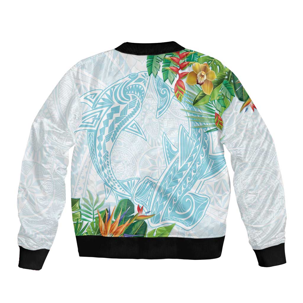 Polynesia Sleeve Zip Bomber Jacket Sharks Duo Tropical Turquoise