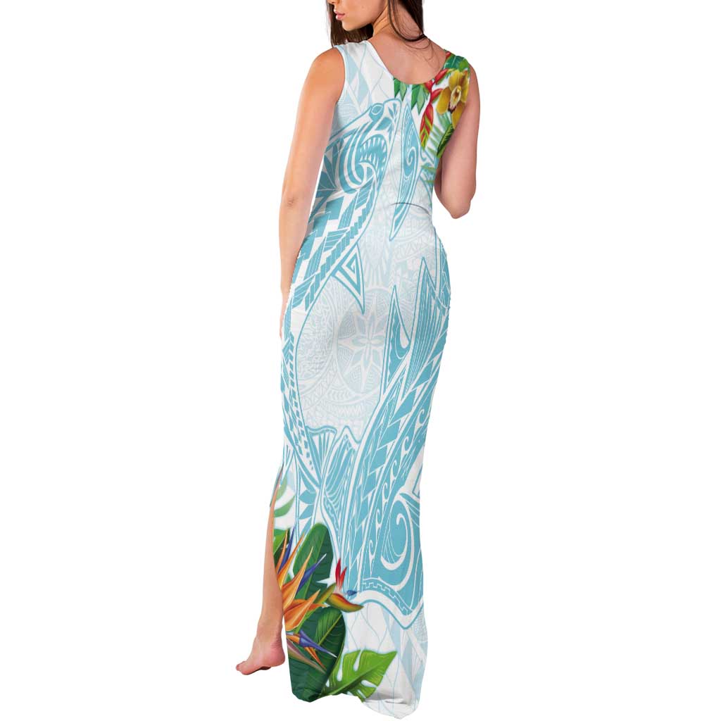 Polynesia Tank Maxi Dress Sharks Duo Tropical Turquoise LT7 - Polynesian Pride