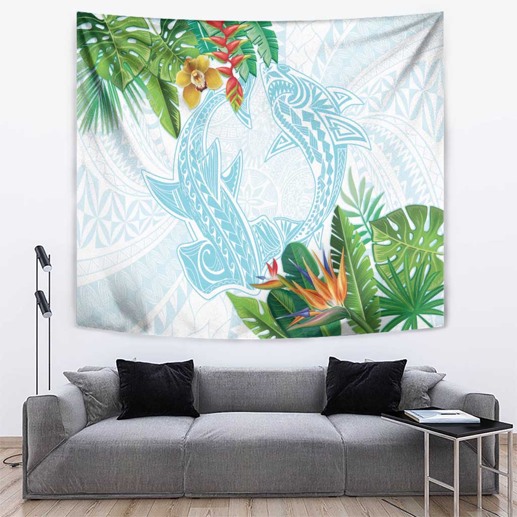 Polynesia Tapestry Sharks Duo Tropical Turquoise