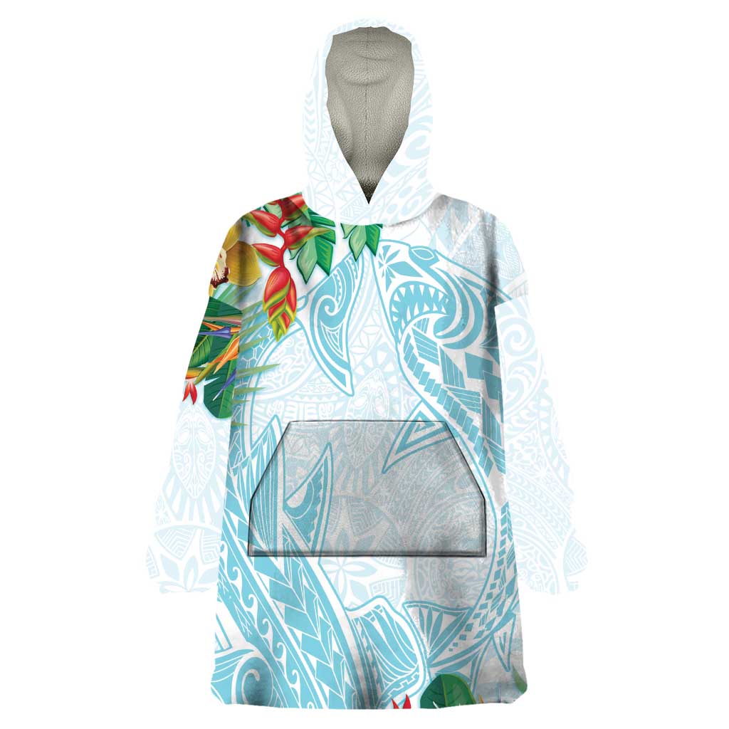 Polynesia Wearable Blanket Hoodie Sharks Duo Tropical Turquoise LT7 One Size Turquoise - Polynesian Pride