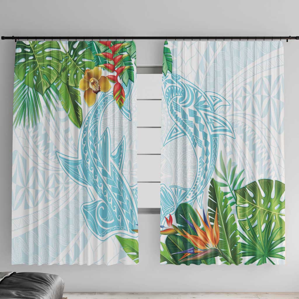 Polynesia Window Curtain Sharks Duo Tropical Turquoise LT7 With Hooks Turquoise - Polynesian Pride