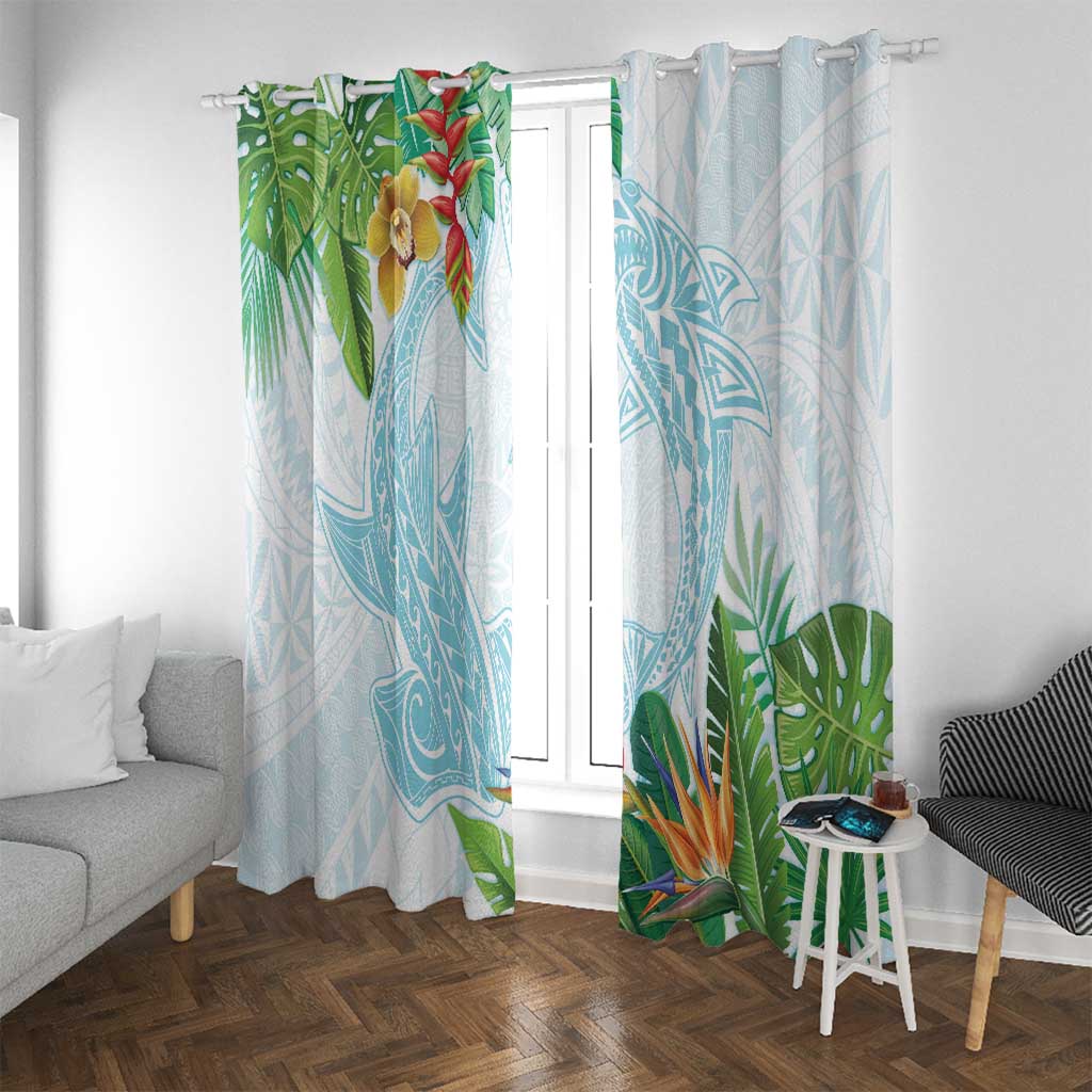 Polynesia Window Curtain Sharks Duo Tropical Turquoise LT7 With Grommets Turquoise - Polynesian Pride