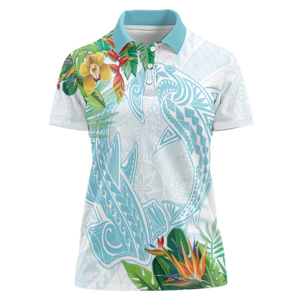 Polynesia Women Polo Shirt Sharks Duo Tropical Turquoise