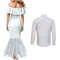 Polynesia Couples Matching Mermaid Dress and Long Sleeve Button Shirt Sharks Duo Tropical Off White LT7 - Polynesian Pride