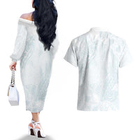 Polynesia Couples Matching Off The Shoulder Long Sleeve Dress and Hawaiian Shirt Sharks Duo Tropical Off White LT7 - Polynesian Pride