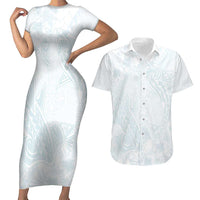 Polynesia Couples Matching Short Sleeve Bodycon Dress and Hawaiian Shirt Sharks Duo Tropical Off White LT7 White - Polynesian Pride