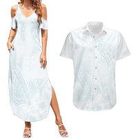 Polynesia Couples Matching Summer Maxi Dress and Hawaiian Shirt Sharks Duo Tropical Off White LT7 White - Polynesian Pride