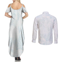 Polynesia Couples Matching Summer Maxi Dress and Long Sleeve Button Shirt Sharks Duo Tropical Off White LT7 - Polynesian Pride