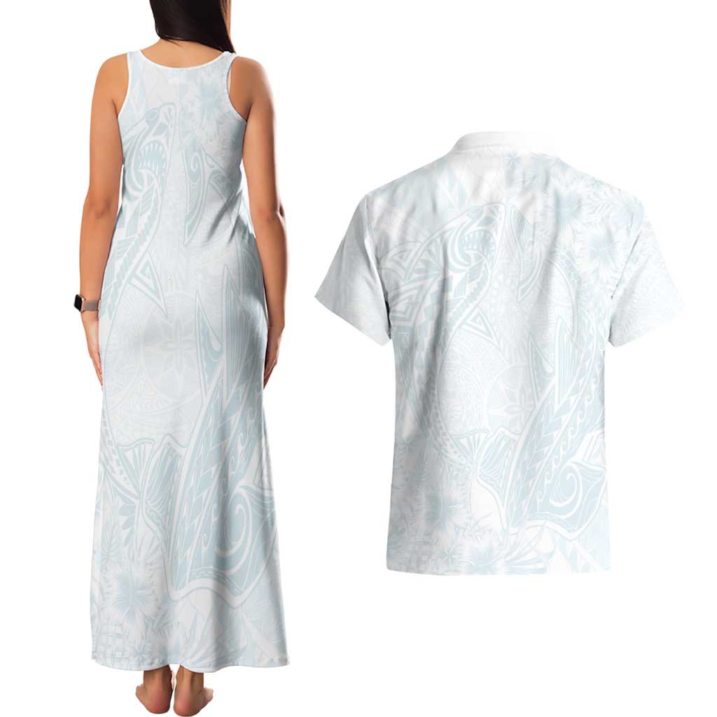Polynesia Couples Matching Tank Maxi Dress and Hawaiian Shirt Sharks Duo Tropical Off White LT7 - Polynesian Pride