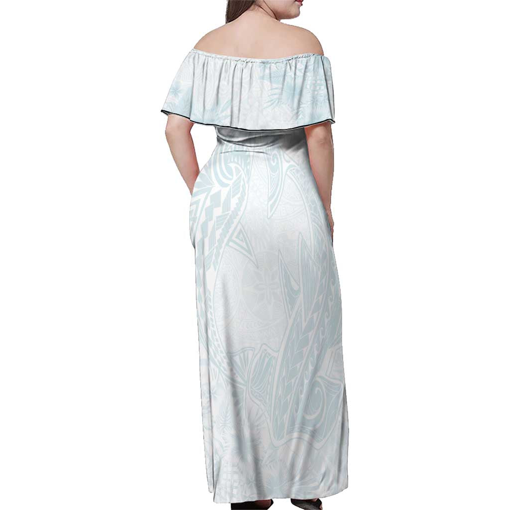 Polynesia Family Matching Off Shoulder Maxi Dress and Hawaiian Shirt Sharks Duo Tropical Off White LT7 - Polynesian Pride