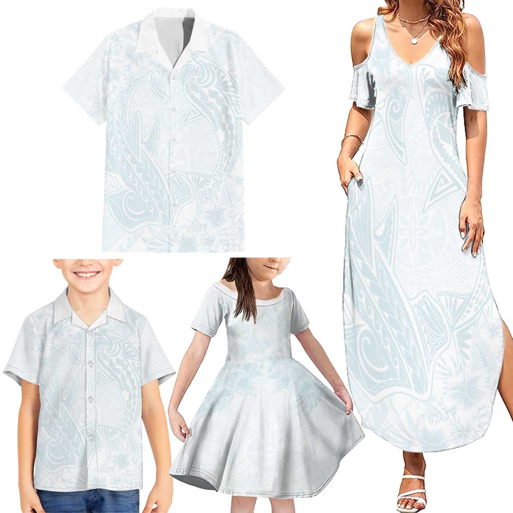 Polynesia Family Matching Summer Maxi Dress and Hawaiian Shirt Sharks Duo Tropical Off White LT7 - Polynesian Pride
