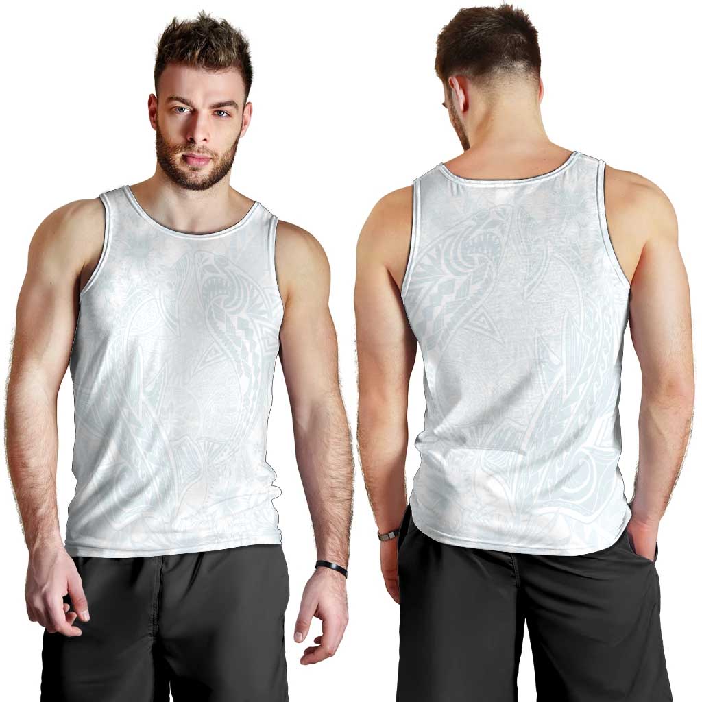 Polynesia Men Tank Top Sharks Duo Tropical Off White LT7 - Polynesian Pride