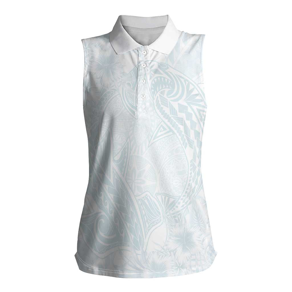Polynesia Women Sleeveless Polo Shirt Sharks Duo Tropical Off White LT7 Female White - Polynesian Pride